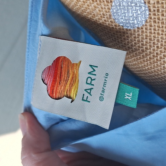 Farm Rio Richelieu Light Blue And Green Cropped Scalloped Hem Top Size XL Cotton - Picture 12 of 15